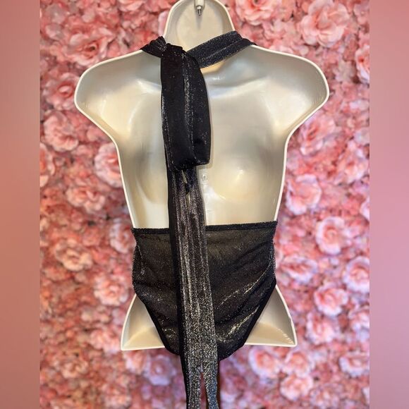 NWT Verdusa (Small) Brand New Metallic Glitter Bodysuit with Tied Halter Neck - Picture 6 of 9